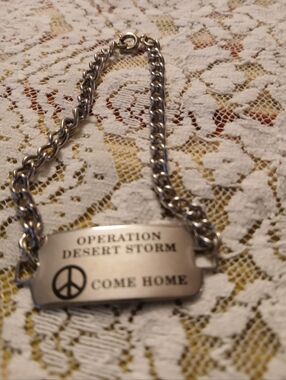 Vintage Operation Desert Storm Peace Come  Home Dog Tag Bracelet 1990s